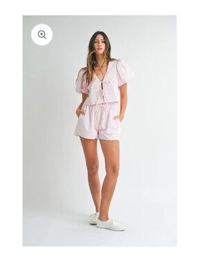 MARBLE Pink Plaid Matching Set- Top and Bottom with Front Ties